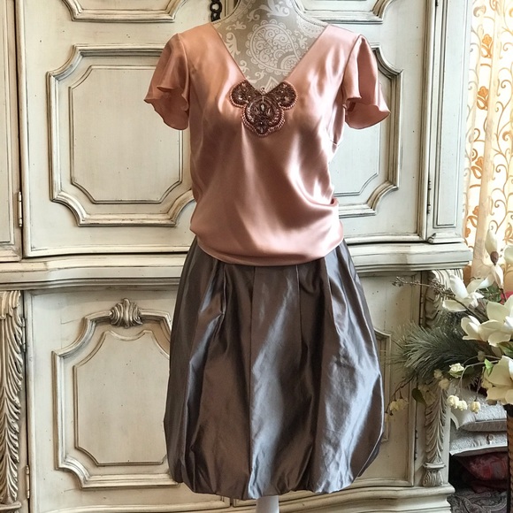 DESIGNER SILK SKIRT SHIMMERY SILVERED SILK DUPONI BY BARNEY’S NY SIZE 8 LIKE NEW - Picture 6 of 8